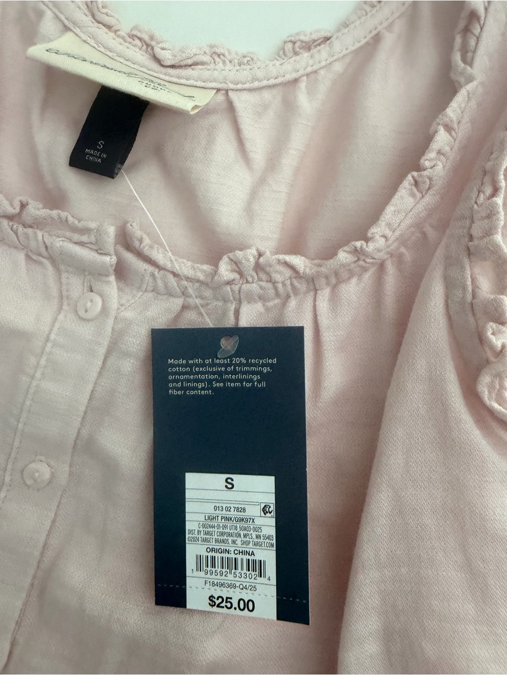 Target Pale Pink Ruffle-Trim Button Front Tank - Picture 4 of 4